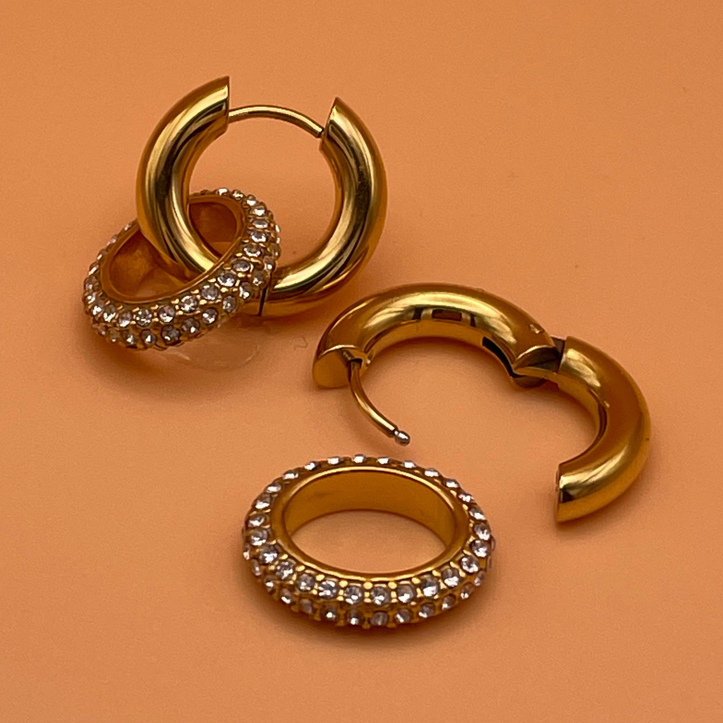 The Morgan - 18k Gold Plated Stainless Steel Hoops, with removable sparkle hoop