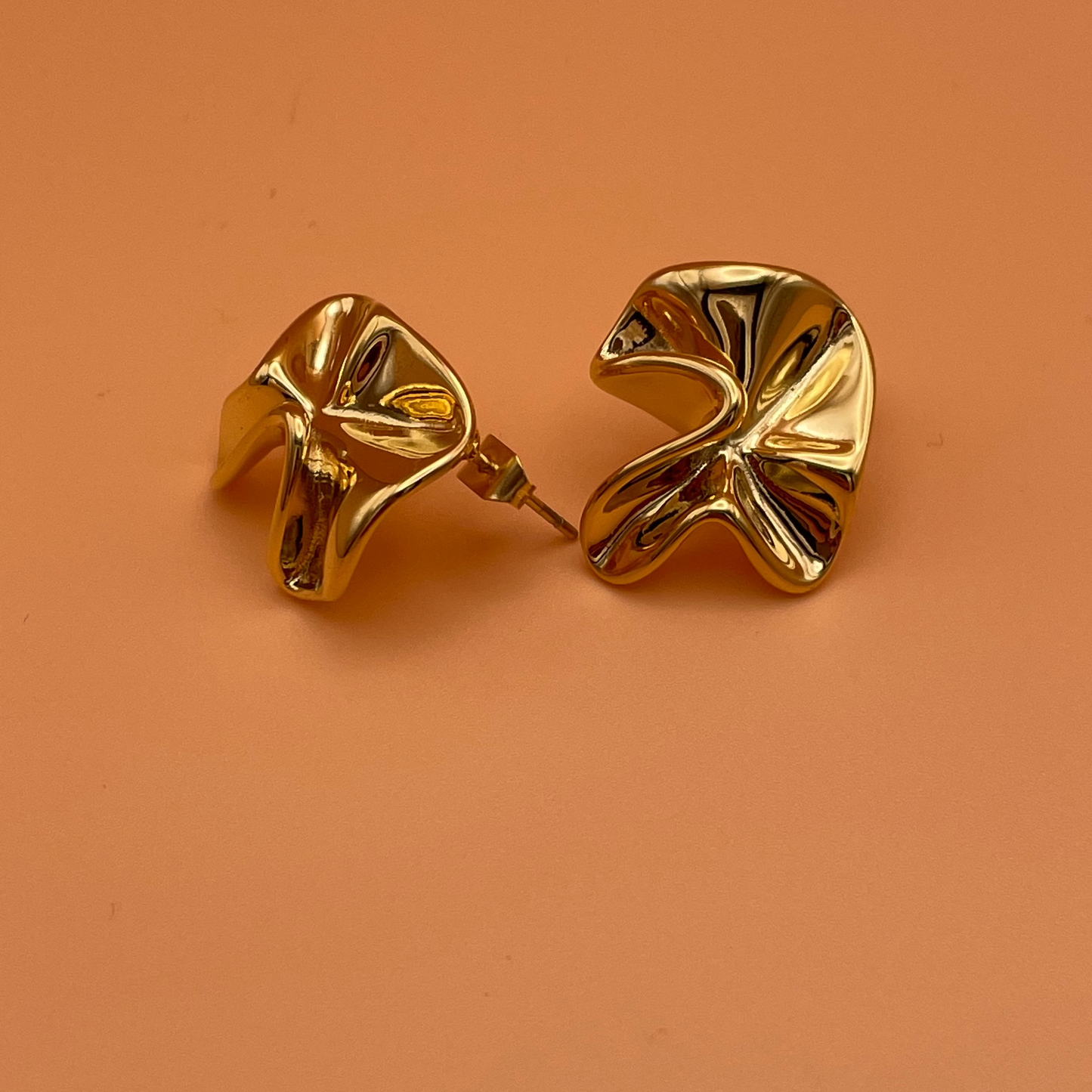 The Ophelia - Hammered Texture Statement Stud Earrings – Stainless Steel Irregular Plicated Design