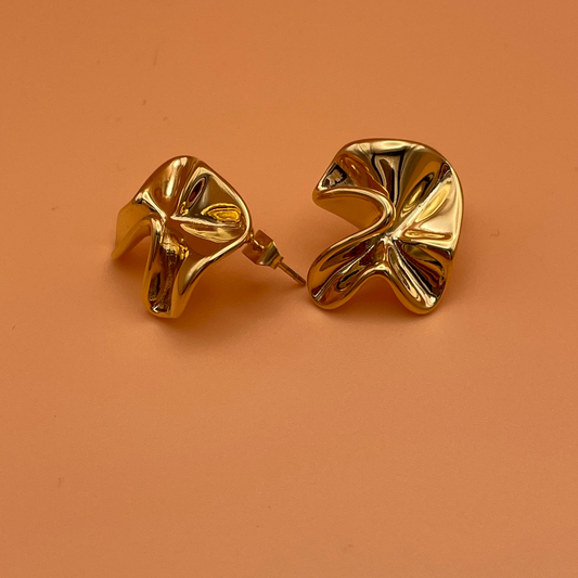 The Ophelia - Hammered Texture Statement Stud Earrings – Stainless Steel Irregular Plicated Design